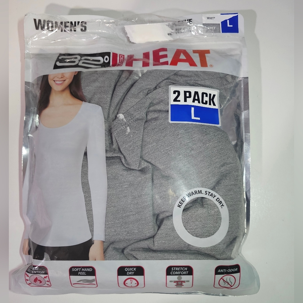 32° Degrees Women's Heat, 2 Pack Long Sleeve White/Gray - Picture 7 of 10